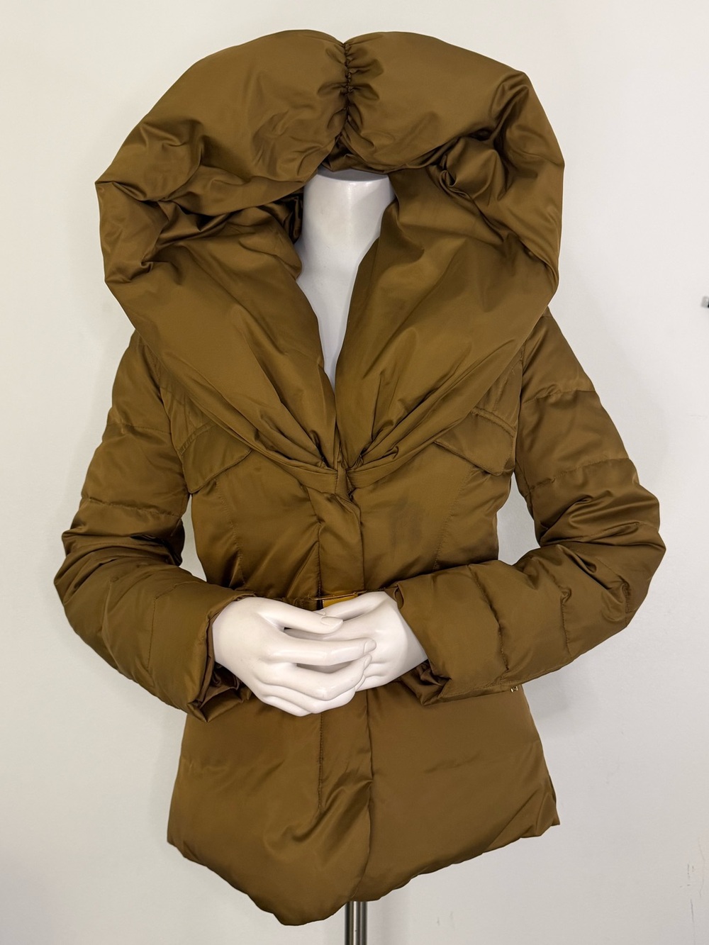 Laundry Puffer Jacket with Oversized Shawl Collar - Olive Brown - Picture 3 of 7